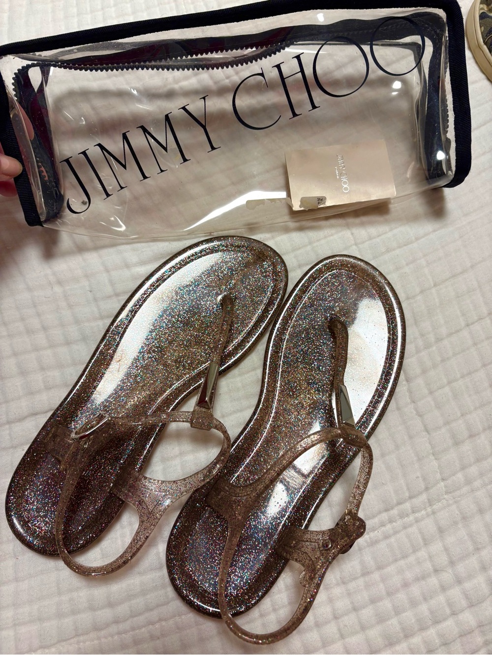 Rare Jimmy Choo Rainbow Glitter Jelly T-Strap Sandals
